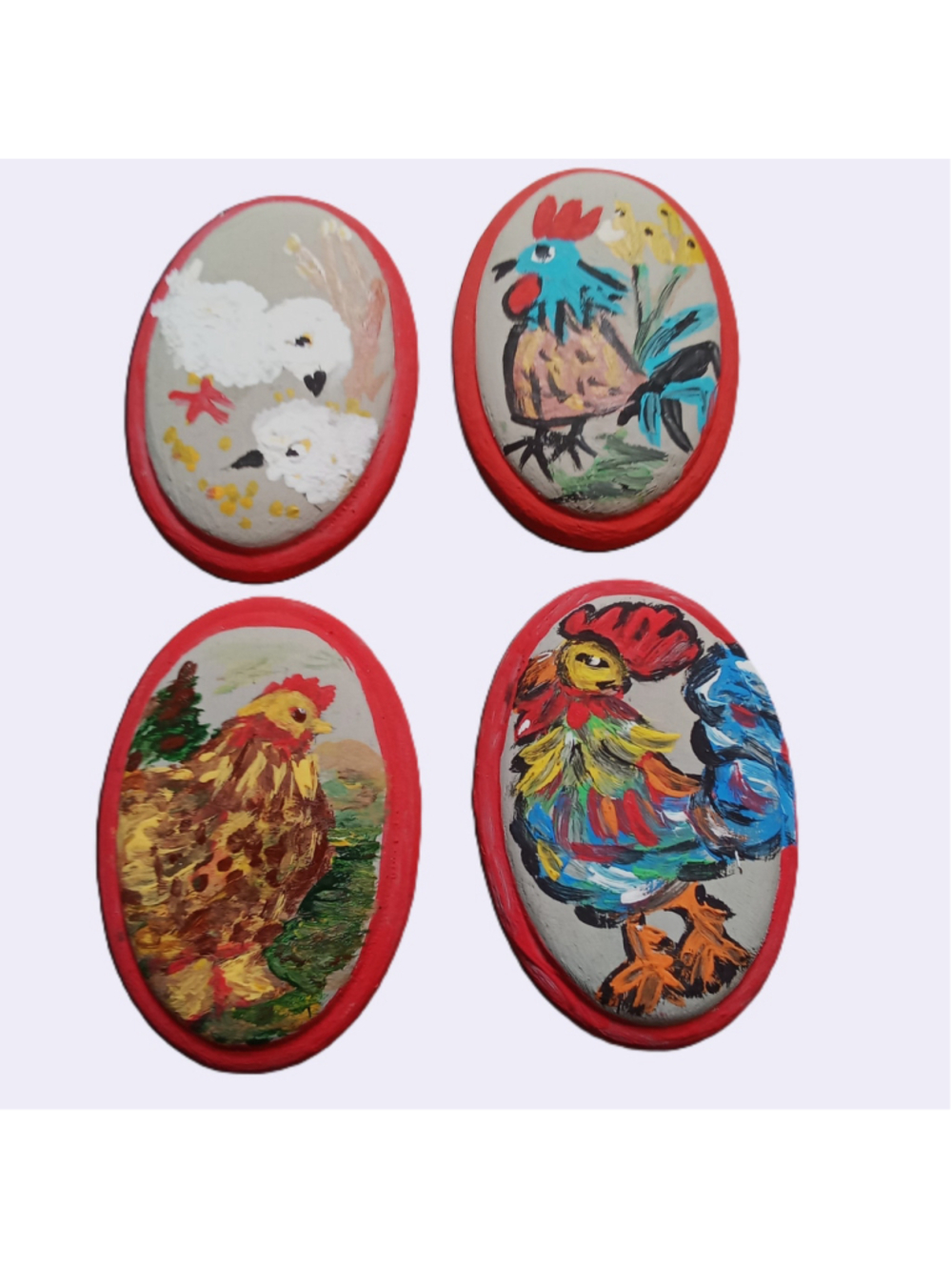 Rustic Farmhouse Rooster Chicken Drawer Pulls Set of 4 Original Handpainted Art